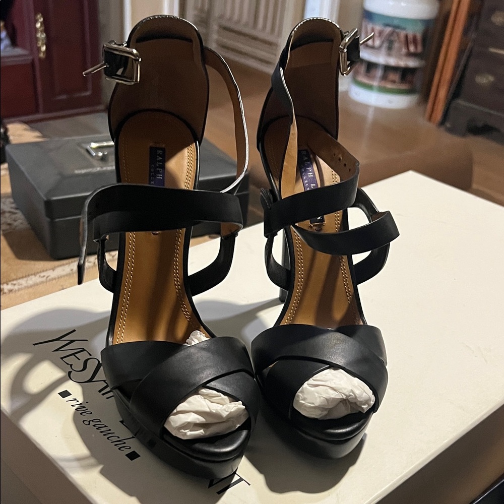 Ralph Lauren Elegant Black Strappy Heels